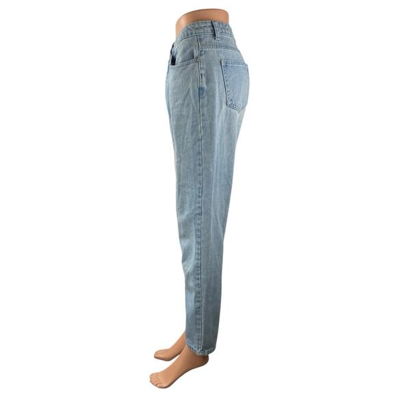 Riot Women's Blue Light Wash High Waisted Straight Tapered Denim Jeans Pants 6 - Picture 2 of 5